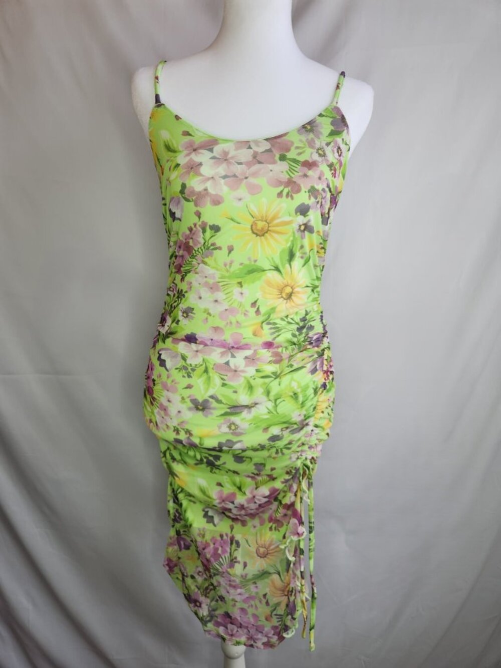 Neon Green Floral Bodycon Dress